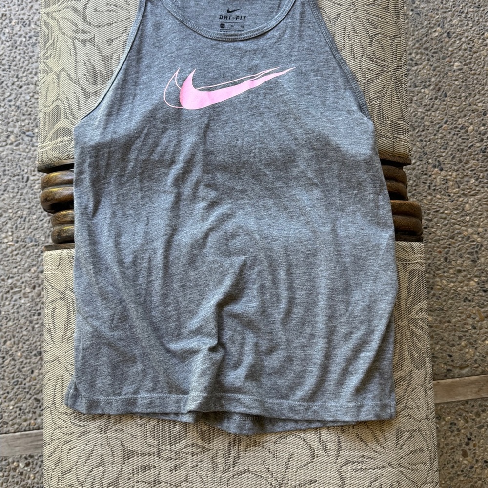 Nike Kids Heather Gray Tank with Pink Swoosh